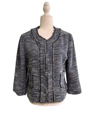 Ann Taylor Tweed Jacket Womens 10 Heather Blue Cotton